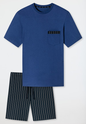 Pajamas short organic cotton stripes navy - Comfort Nightwear