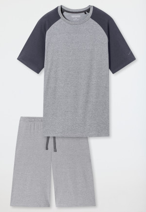 Schlafanzug kurz Organic Cotton Streifen Welle kohle - 95/5 Nightwear