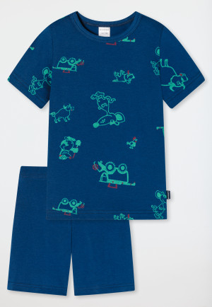 Pyjama kort biologisch katoen dieren boerderij blauw - Boys World