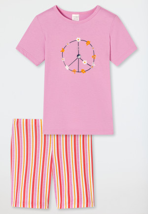 Schlafanzug kurz Peace Streifen rosa - Girls World