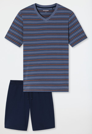 Pigiama corto a righe grigio-blu - Casual Nightwear