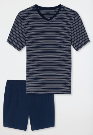 Pyjama court rayures bleu foncé - Long Life Soft