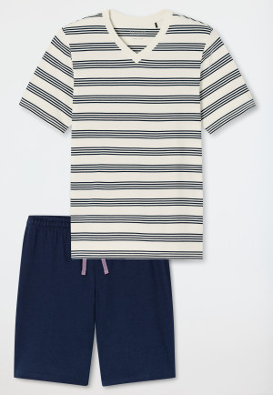Schlafanzug kurz Ringel kalkweiß - Casual Nightwear