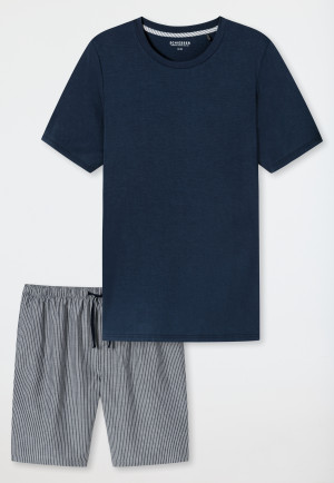 Pajamas short crew neck Tencel striped dark blue - selected! premium