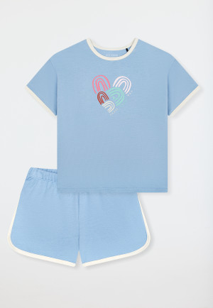 Schlafanzug kurz Sweatware Herz happy pacific blue - Teens Nightwear