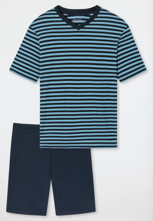 Pyjama court encolure en V rayures bleu air - Essentials Nightwear