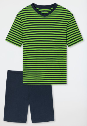 Schlafanzug kurz V-Ausschnitt Ringel lime - Essentials Nightwear