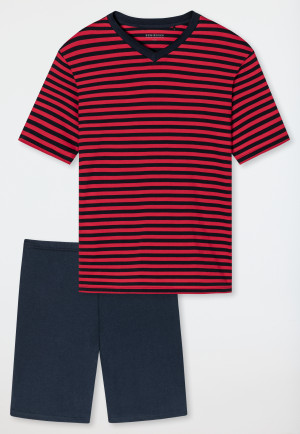 Pyjama court encolure en V rayures rouge - Essentials Nightwear