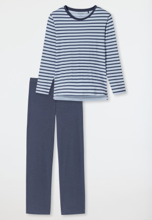 Schlafanzug lang Bio-Baumwolle Bretonstreifen blau - Essential Stripes