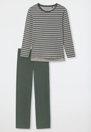 Schlafanzug lang Bio-Baumwolle Bretonstreifen jade - Essential Stripes