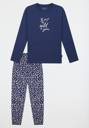 Schlafanzug lang Bündchen Animal Print jeansblau - Teens Nightwear