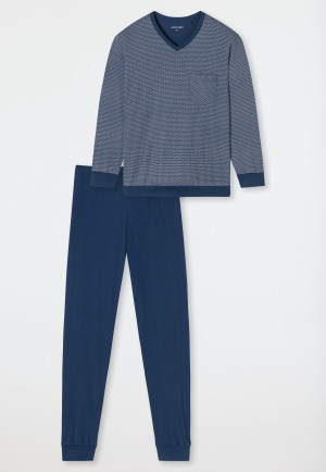Pyjama long à poignets en bords-côtes, bleu imprimé - Comfort Essentials