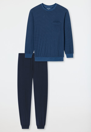 Pigiama lungo con polsini e tasca sul petto in blu atlantico a fantasia - Comfort Essentials