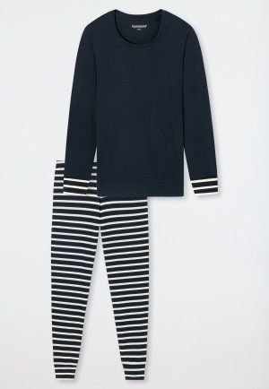 Pyjama lange boorden donkerblauw - Essential Stripes