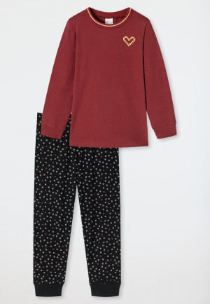 Pyjama lang manchetten metalliceffect hart sterren bordeaux - Family