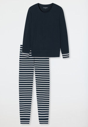 Schlafanzug lang Bündchen nachtblau - Casual Essentials