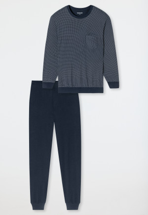 Schlafanzug lang Bündchen nachtblau - Comfort Essentials