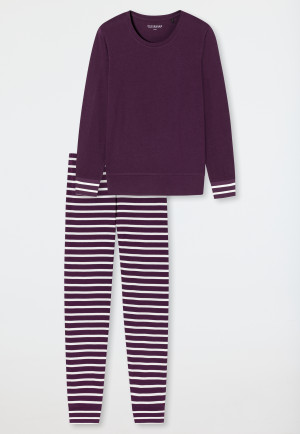 Schlafanzug lang Bündchen pflaume - Casual Essentials