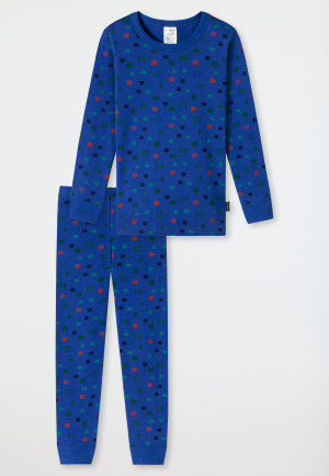 Pajamas long fine rib organic cotton cuffs pixel royal blue - Boys World