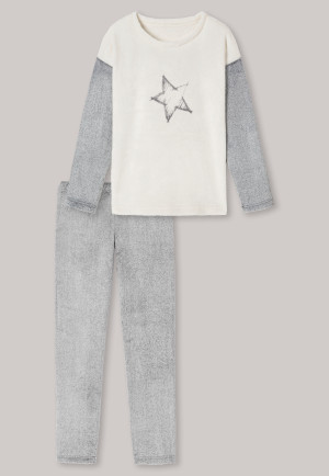 Pyjama lang fleece ster grijs gemêleerd - Winterpret
