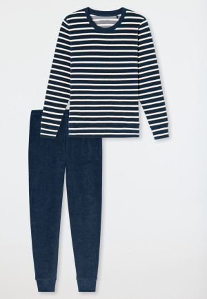Pyjama lange pyjama frottee streepjes nachtblauw - Casual Essentials