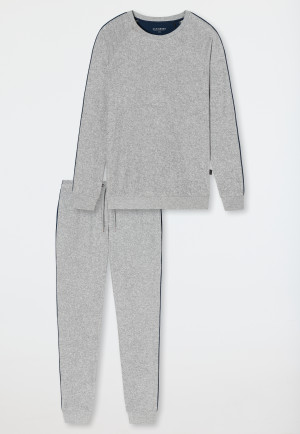 Schlafanzug lang Frottee Modal Bündchen grau-meliert - Warming Nightwear