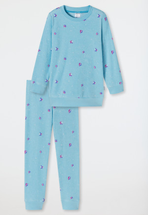 Schlafanzug lang Frottee Organic Cotton Bündchen Edelsteine aqua - Girls World