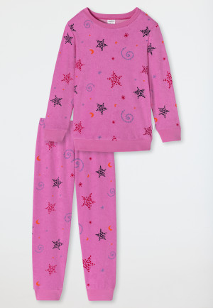 Schlafanzug lang Frottee Organic Cotton Bündchen Sterne Weltraum pink - Girls World