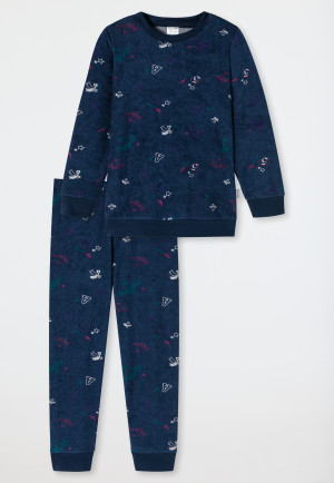 Pyjama lang badstof biologisch katoen manchetten magie uil donkerblauw - Cat Zoe