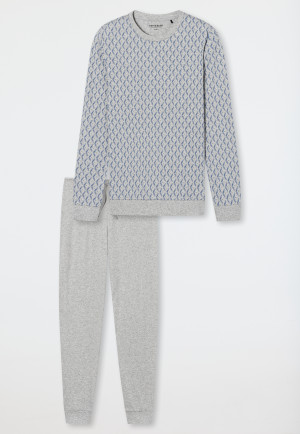 Pyjama long interlock Poignet gris chiné à motifs - Fine Interlock