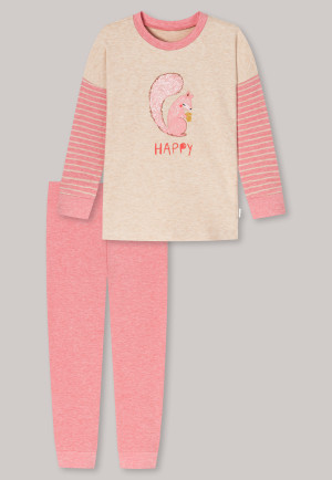 Pyjama long rayé en interlock composé de coton biologique avec bords-côtes et motif d'écureuil - Natural Love