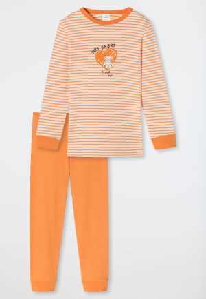 Pyjama long interlock coton bio bords-côtes rayures nounours cur - Natural Love