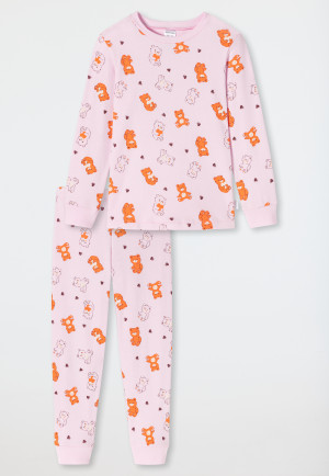 Pyjama long interlock coton bio bords-côtes nounours rose - Natural Love