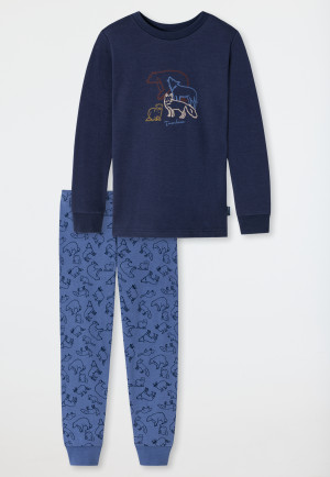 Pajamas long interlock organic cotton cuffs wild animals dark blue - Natural Love