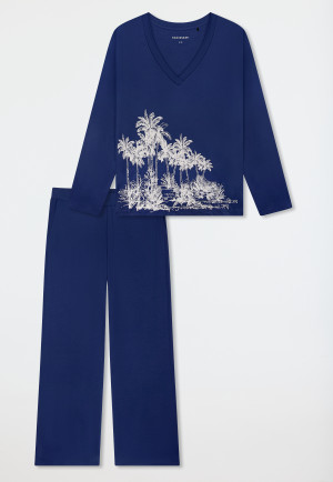 Pyjamas long interlock palm trees blue - Interlock