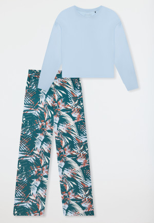 Pyjamas long interlock palm trees light blue - Modern Nightwear