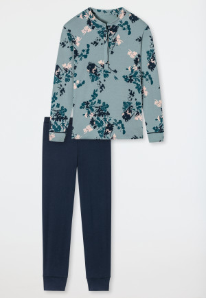 100% Baumwolle SCHIESSER Pyjama-Hose Graublau mit Allover-Print 161556-209 