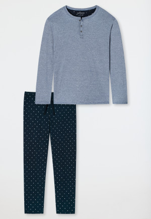 Pyjama long patte de boutonnage rayures et lettres bleu/bleu foncé - Fashion Nightwear
