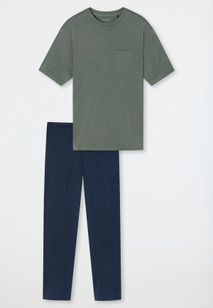 Schlafanzug lang Kurzarm Brusttasche Kreise jade - Essentials Nightwear