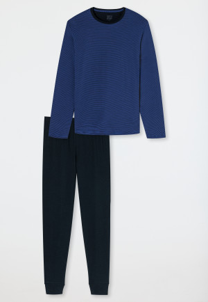 Pyjama long en modal bords-côtes, rayures bleu roi - Long Life Soft
