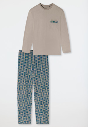 Pyjama long Coton bio imprimé brun-gris - Comfort Nightwear