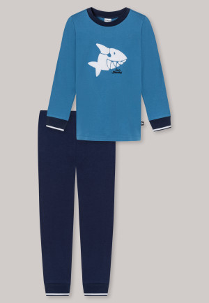 Pyjama long bords-côtes coton bio bleu requin - Capt'n Sharky