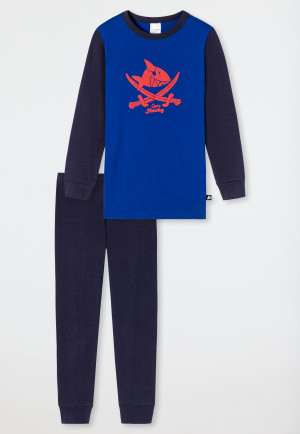 Pajamas long organic cotton cuffs shark saber royal blue - Capt'n Sharky