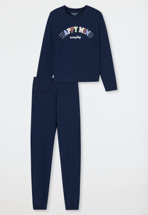 Pyjama long coton biologique Poignet bleu nuit - Nightwear