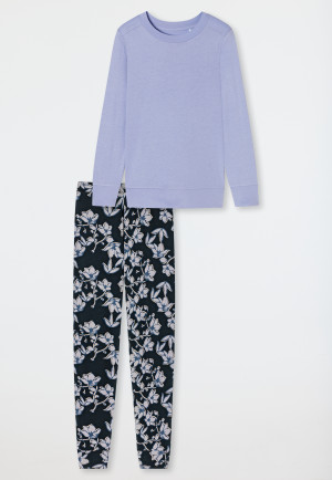 Pyjama lang biologisch katoen manchetten marineblauw - Contemporary Nightwear