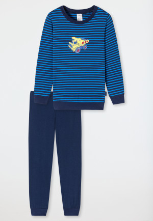Pyjama long coton bio bords-côtes rayures véhicule de chantier bleu - Original Classics