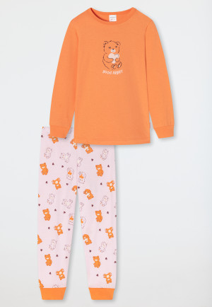 Pyjama long coton bio bords-côtes nounours cur abricot - Natural Love