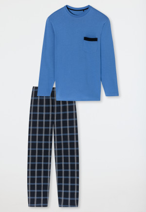 Pyjama lang Organic Cotton ruitjes oceaanblauw - Comfort Nightwear