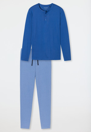 Pajamas long organic cotton button placket herringbone pattern aqua - Fashion Nightwear
