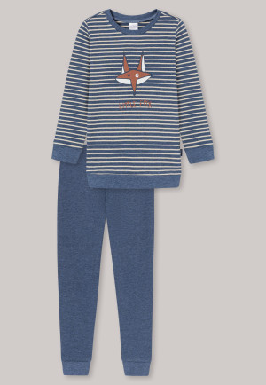 Pajamas long organic cotton natural dye stripes cuffs fox dark blue - Natural Love
